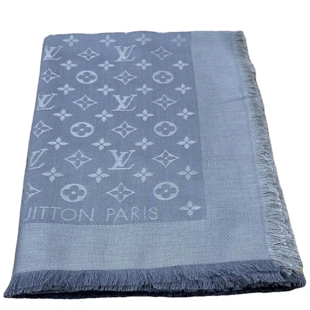 Louis Vuitton Blue  Monogram Scarf Shawl Silk